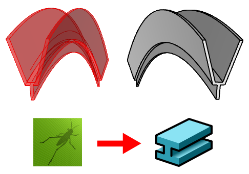 Comparison between the Grasshopper beam on the left and the VisualARQ beam on the right.